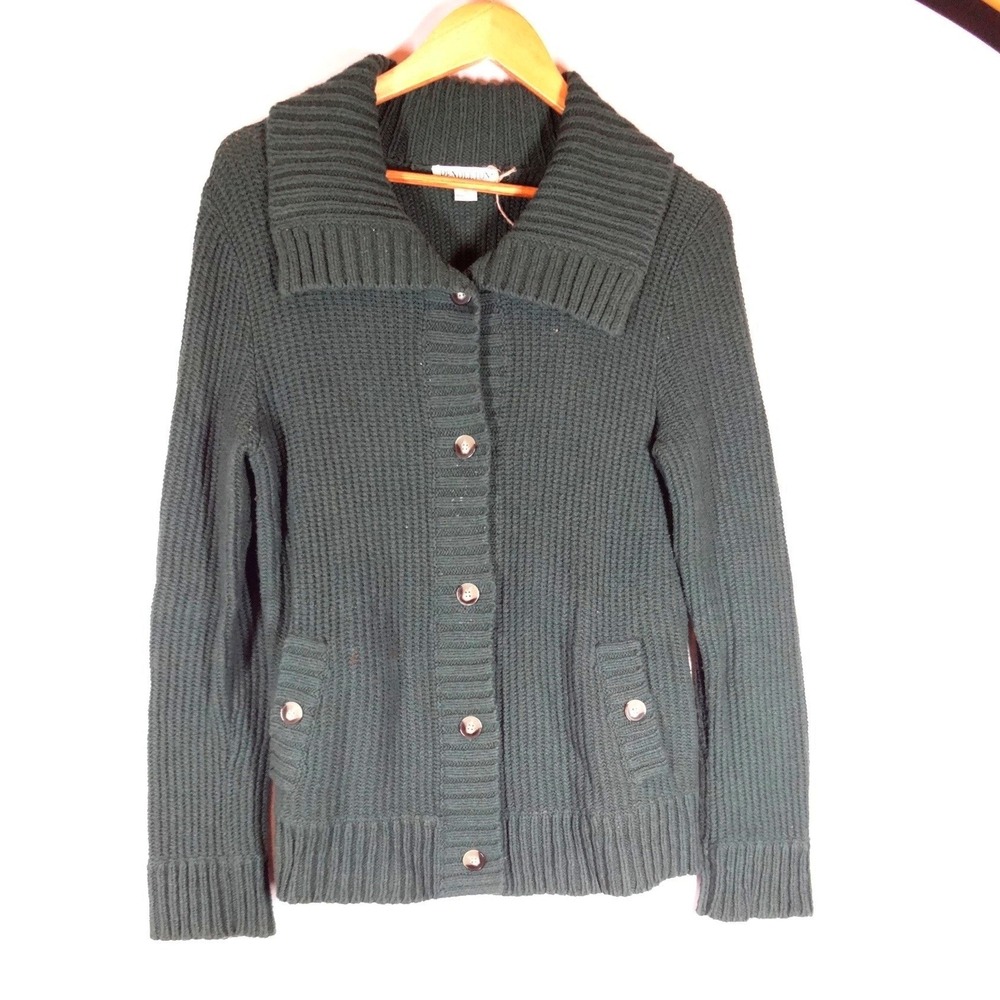 Pendleton Cardigan Sweater Womens M Cotton Wool Green Button Front Shawl Collar